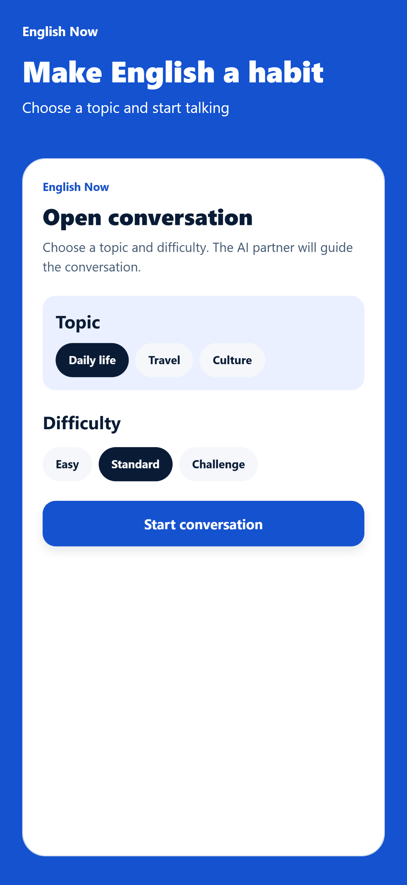 English Now conversation topics and difficulty